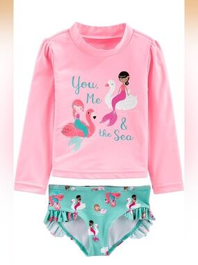 Simple Joys by Carter’s girls Pink Mermaid Rash Guard Swim Set -You, Me &the Sea